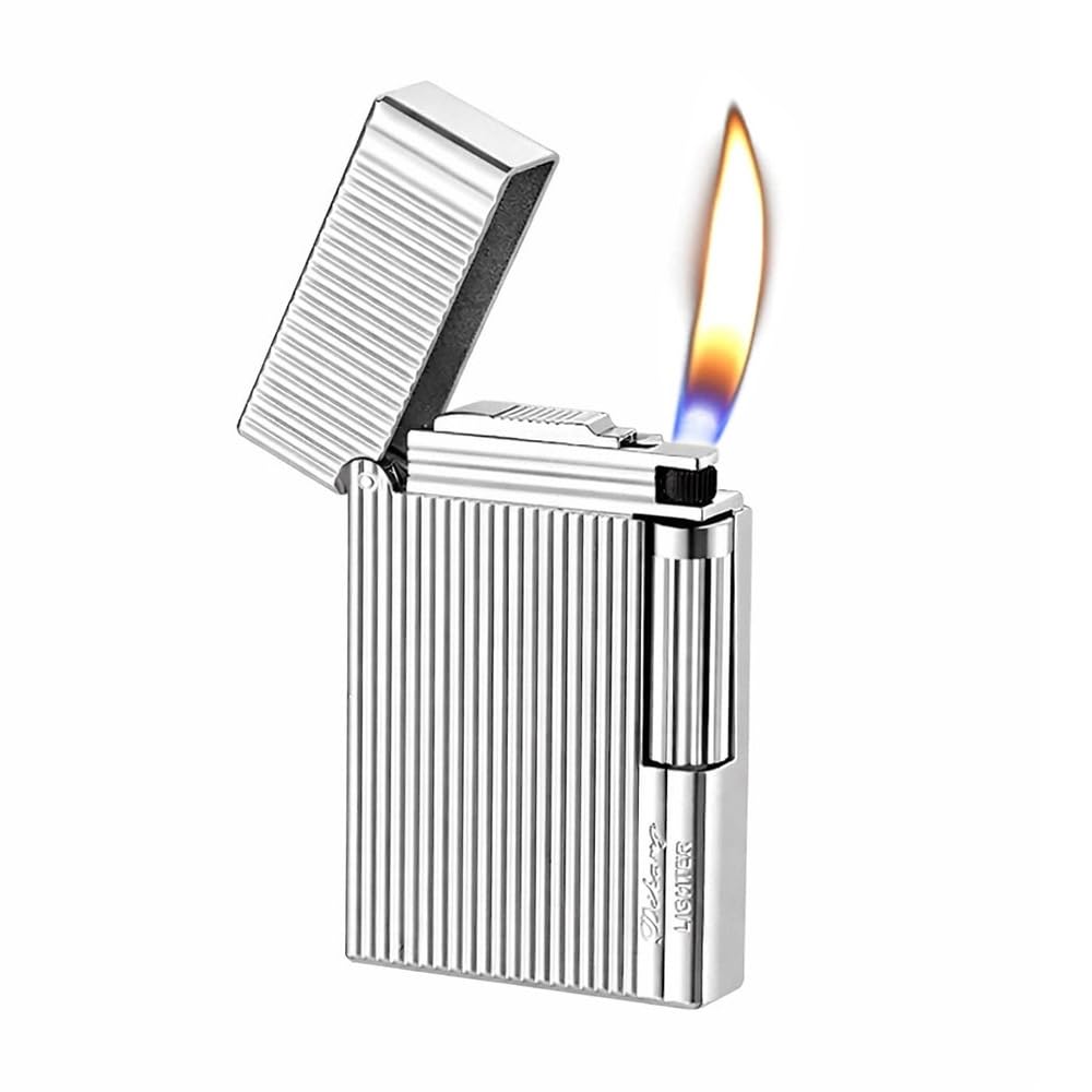 JIANCHEN Classic Metal EngravingButane Lighter, Refillable Soft Flame Flip-Top Lighter with Side Slide Ignition, Pocket Lighter for Daily Use or Gifting,Gold c