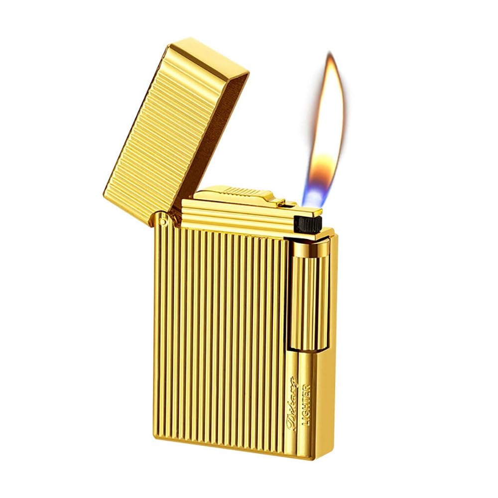 JIANCHEN Classic Metal EngravingButane Lighter, Refillable Soft Flame Flip-Top Lighter with Side Slide Ignition, Pocket Lighter for Daily Use or Gifting,Gold c