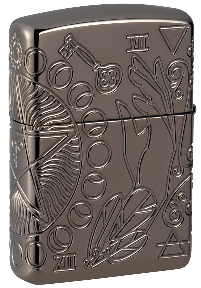 Zippo Windproof Lighter - Wicca Design, Multi Cut - Armor High Polish Black Finish - Refillable - Reusable - Windproof Design - Gift Box - Metal - Made in USA