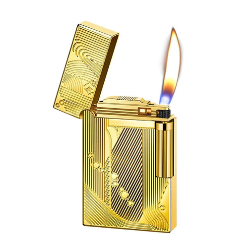 JIANCHEN Classic Metal EngravingButane Lighter, Refillable Soft Flame Flip-Top Lighter with Side Slide Ignition, Pocket Lighter for Daily Use or Gifting,Gold c