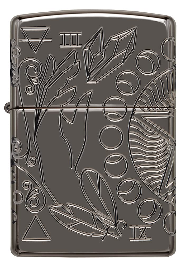 Zippo Windproof Lighter - Wicca Design, Multi Cut - Armor High Polish Black Finish - Refillable - Reusable - Windproof Design - Gift Box - Metal - Made in USA