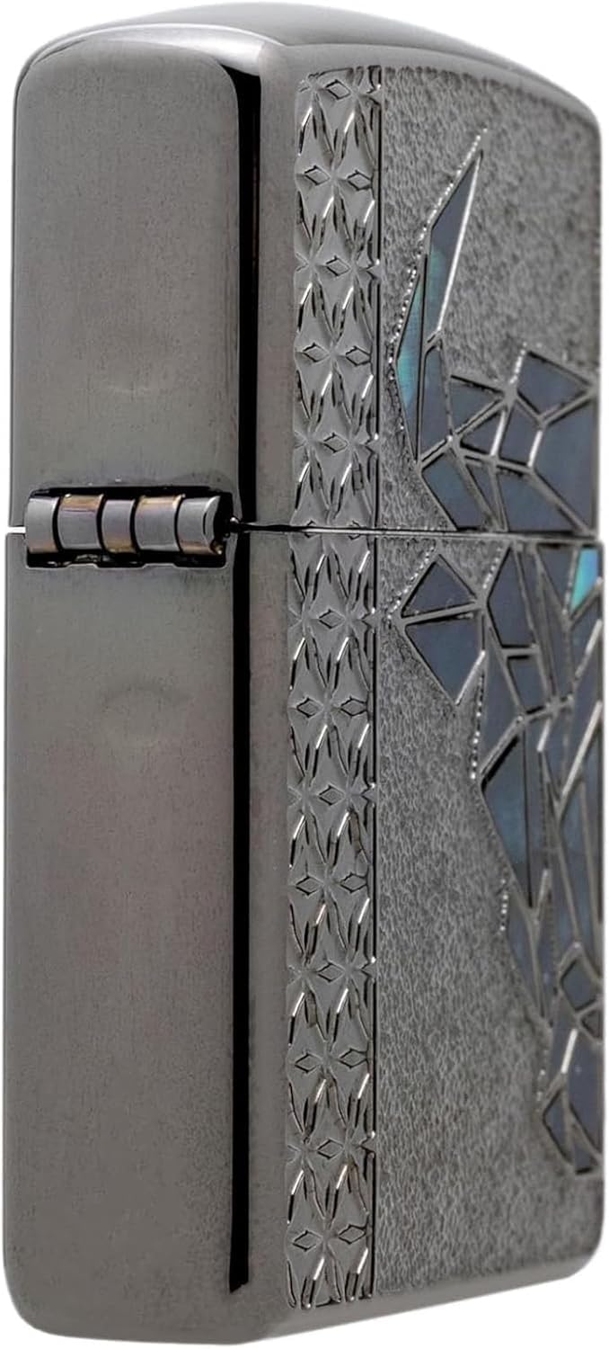 Zippo Lighter with Special Sticker, Windproof, Brass, Armor Zippo, Shell, Plating Coating, Etched, Double Sided, Serial Number, Black, Gift, Present
