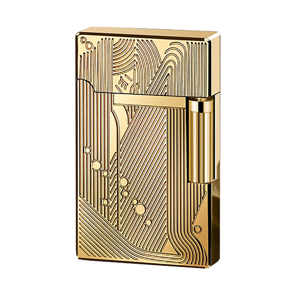 JIANCHEN Classic Metal EngravingButane Lighter, Refillable Soft Flame Flip-Top Lighter with Side Slide Ignition, Pocket Lighter for Daily Use or Gifting,Gold c
