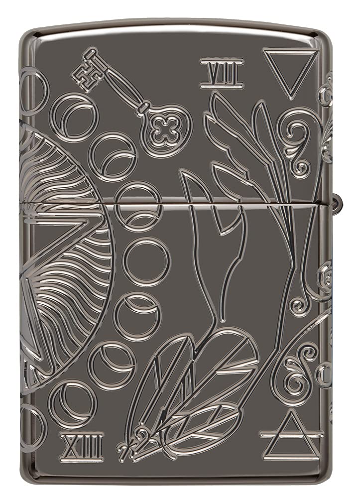 Zippo Windproof Lighter - Wicca Design, Multi Cut - Armor High Polish Black Finish - Refillable - Reusable - Windproof Design - Gift Box - Metal - Made in USA