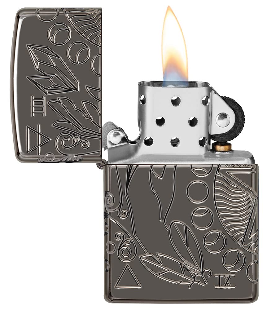 Zippo Windproof Lighter - Wicca Design, Multi Cut - Armor High Polish Black Finish - Refillable - Reusable - Windproof Design - Gift Box - Metal - Made in USA