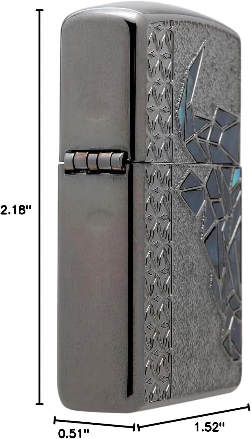 Zippo Lighter with Special Sticker, Windproof, Brass, Armor Zippo, Shell, Plating Coating, Etched, Double Sided, Serial Number, Black, Gift, Present