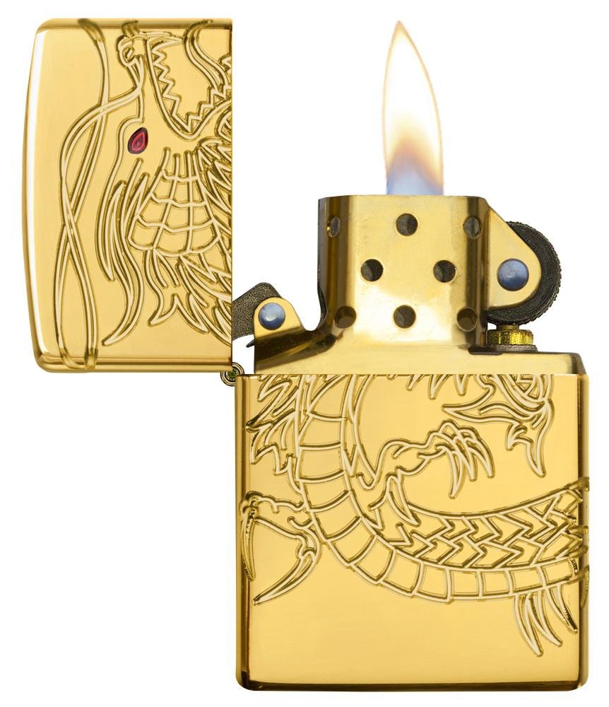 Zippo Lighter - Personalized Customize Message Engrave on Backside for Dragon Windproof Lighter Gold Plate Armor 29265