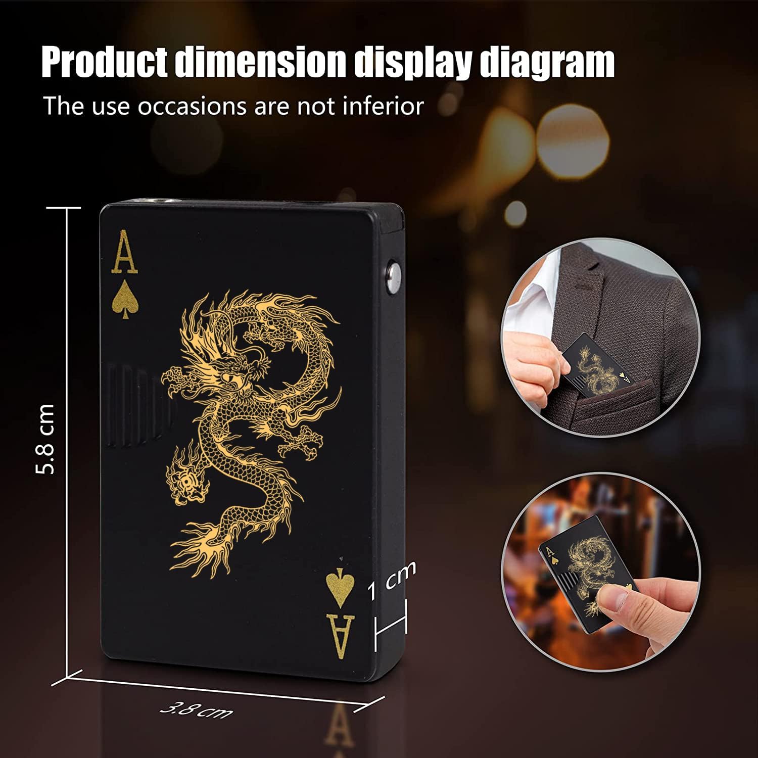 Jet Torch Lighter, Green Flame Dragon Card Lighter, Cool Poker Design Windproof Refillable Butane Lighter, for Outdoor, Indoor, Camping, BBQ, Candle, Birthday, Gift (Without Gas)