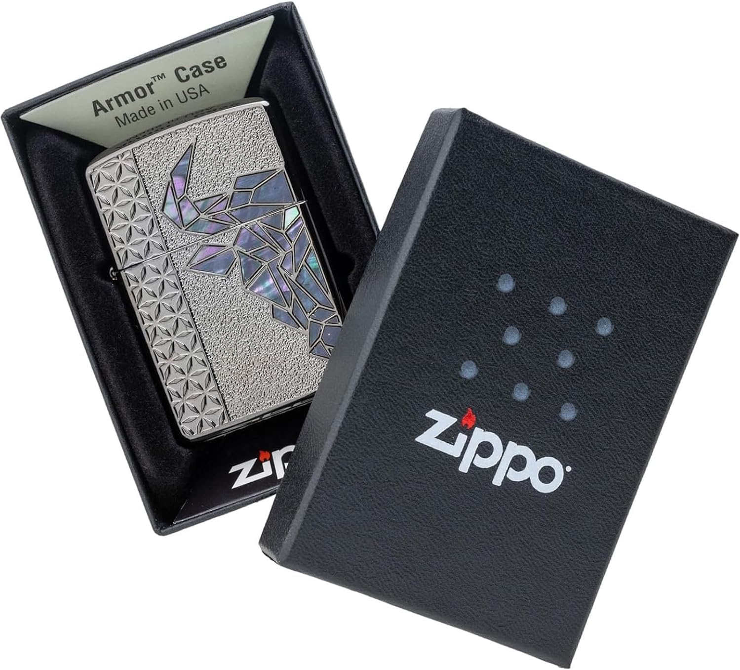 Zippo Lighter with Special Sticker, Windproof, Brass, Armor Zippo, Shell, Plating Coating, Etched, Double Sided, Serial Number, Black, Gift, Present