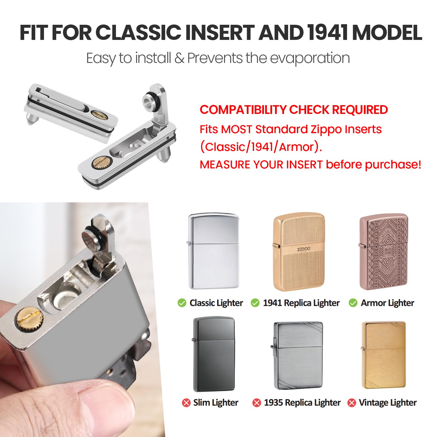 YUSUD Lighter Gasket Seal Compatible with Zippo, Metal Repair Kit with Cotton Felt Pad and Flint Slot, Lighter Fluid Anti-Evaporation Accessories for Lighter Insert, Replacement Parts