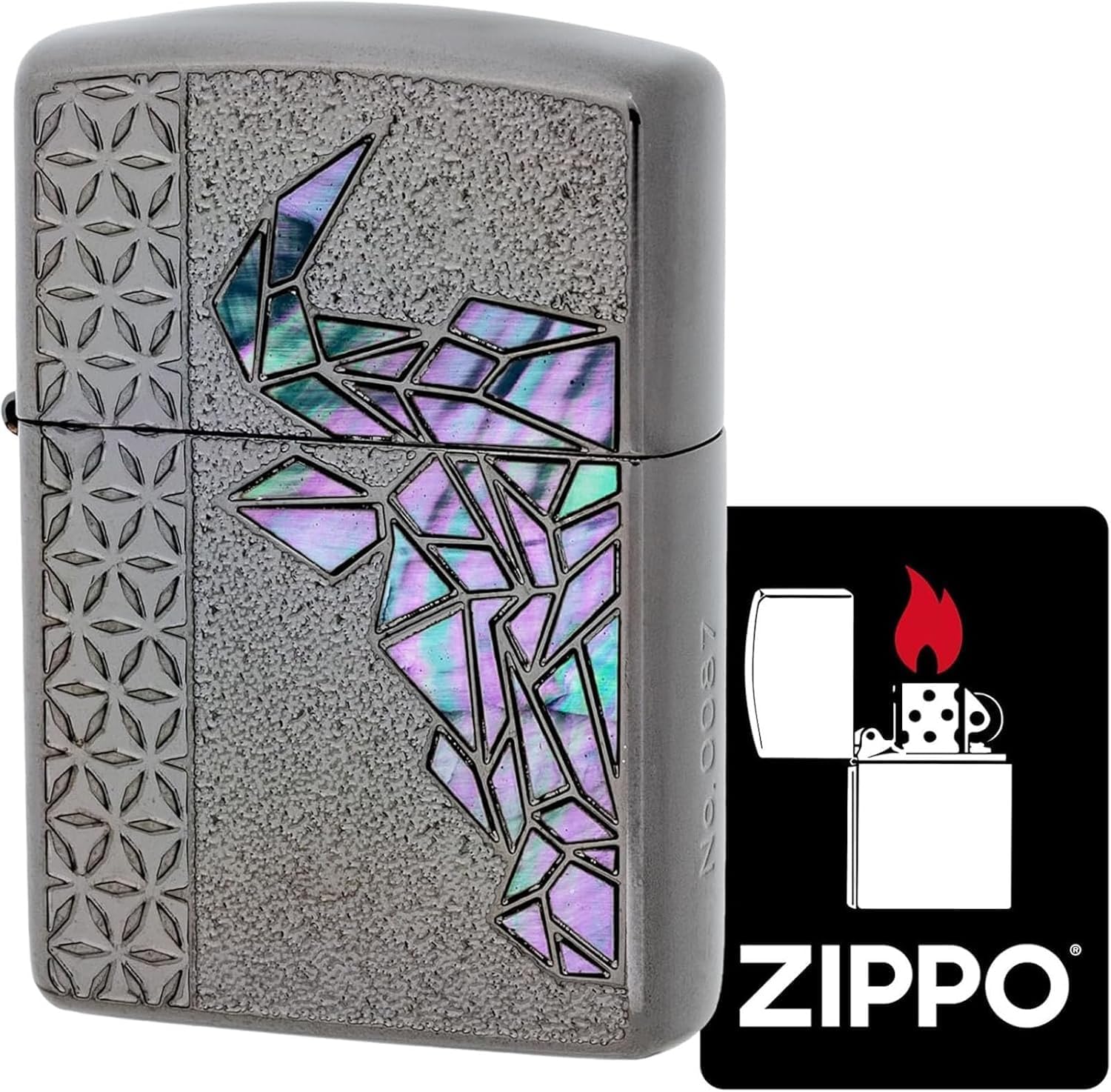Zippo Lighter with Special Sticker, Windproof, Brass, Armor Zippo, Shell, Plating Coating, Etched, Double Sided, Serial Number, Black, Gift, Present