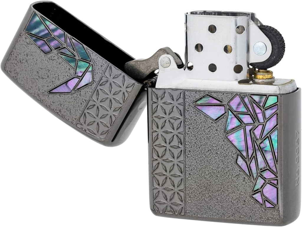 Zippo Lighter with Special Sticker, Windproof, Brass, Armor Zippo, Shell, Plating Coating, Etched, Double Sided, Serial Number, Black, Gift, Present