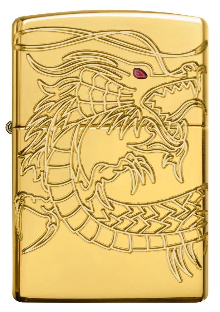 Zippo Lighter - Personalized Customize Message Engrave on Backside for Dragon Windproof Lighter Gold Plate Armor 29265