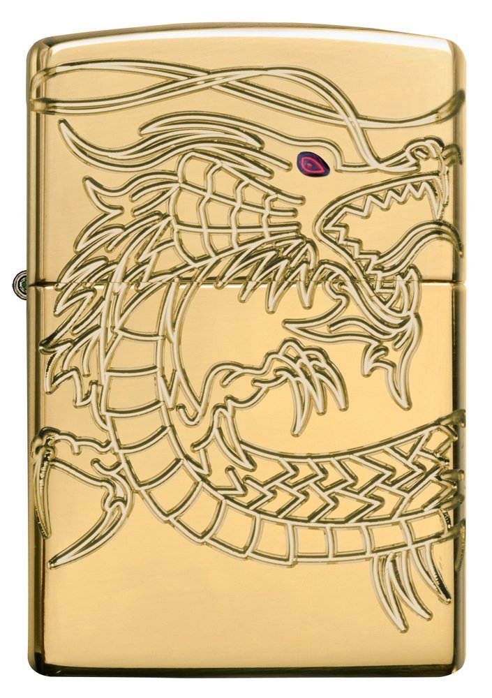 Zippo Lighter - Personalized Customize Message Engrave on Backside for Dragon Windproof Lighter Gold Plate Armor 29265